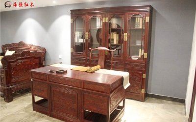 山水雕花書柜、書桌